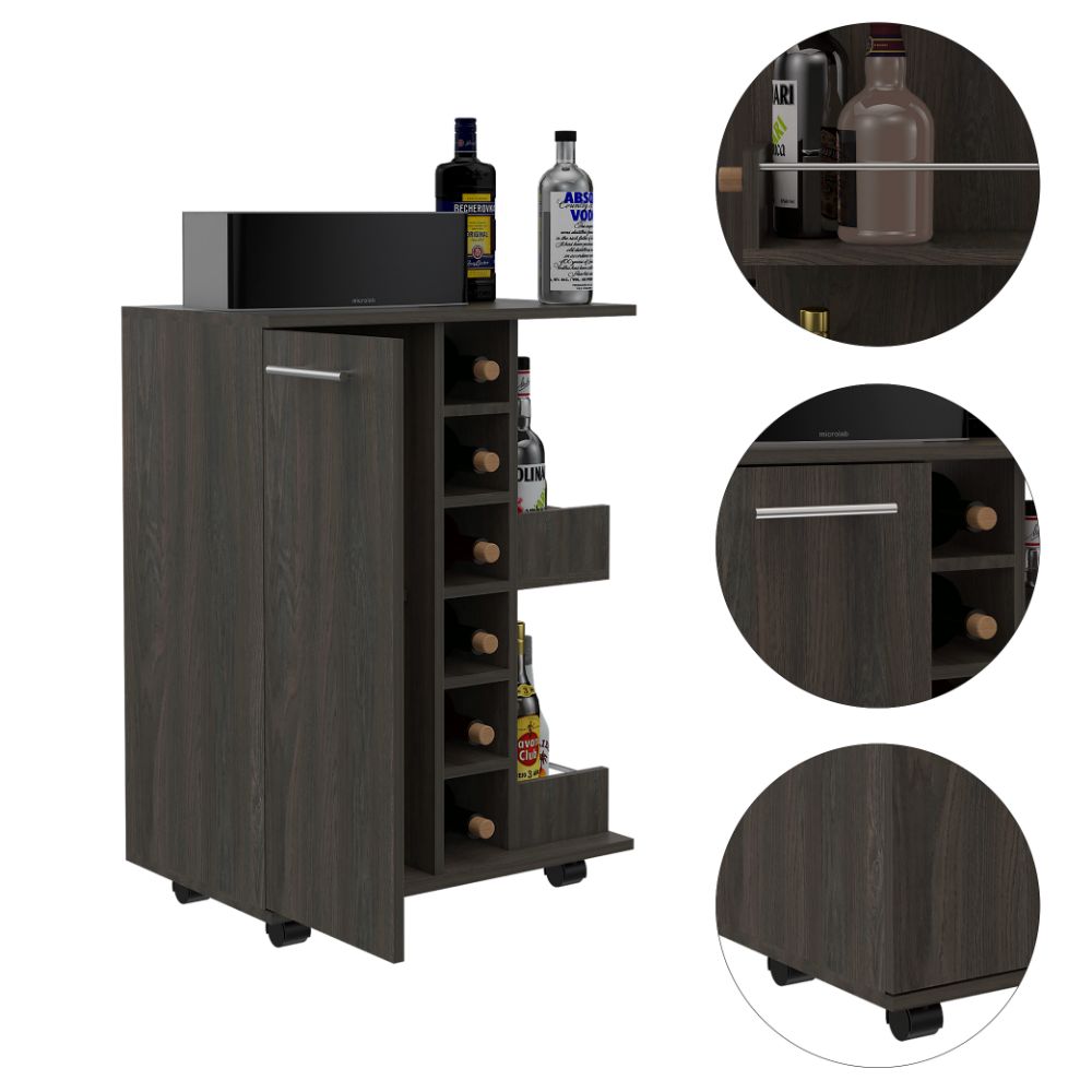 Bar Cart Wells, Four Casters, Carbon Espresso Finish-2