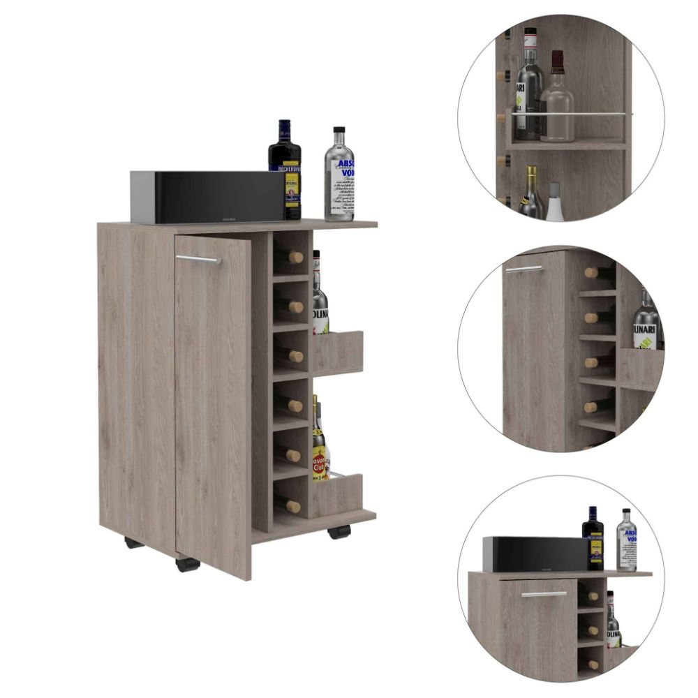 Bar Cart Wells, Four Casters, Light Gray Finish-3