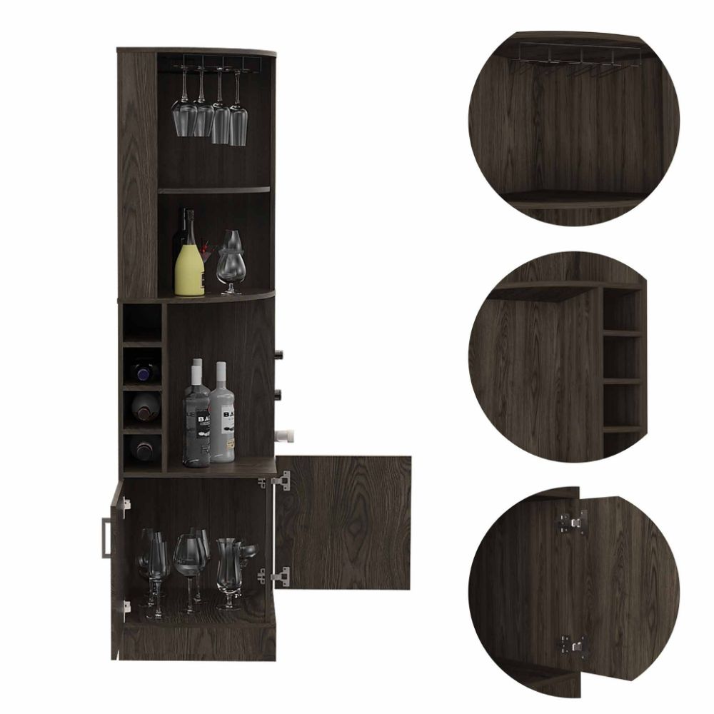 Bar Cabinet Papprika, 8 Wine Cubbies, Double Door, Dark Walnut Finish-4