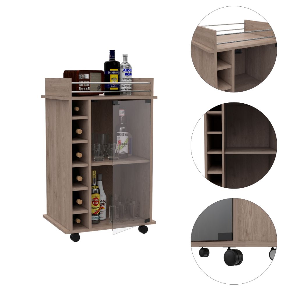 Bar Cart Baltimore, Six Wine Cubbies, Light Gray Finish-2