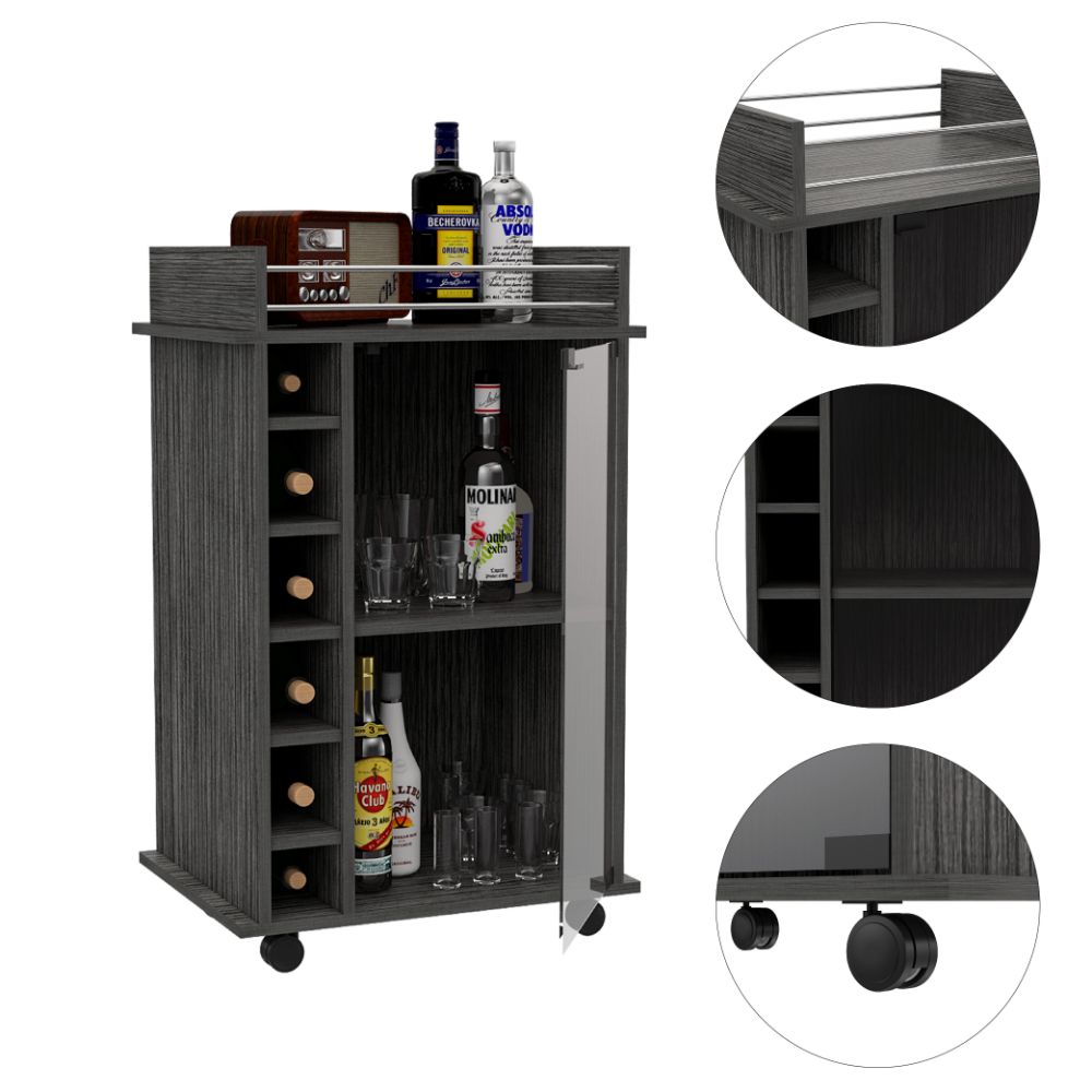 Bar Cart Baltimore, Six Wine Cubbies, Smokey Oak Finish-2